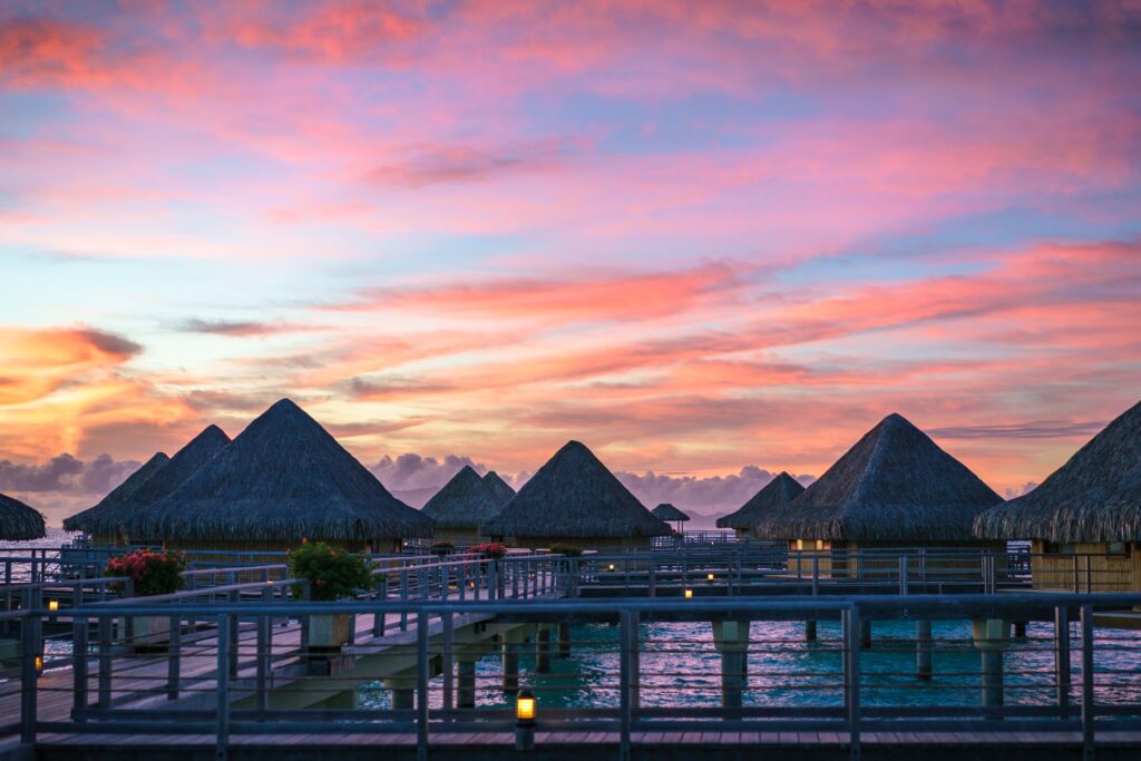 Bora Bora, French Polynesia: A Tropical Paradise With Overwater Bungalows And Crystal-clear Waters. Bora Bora, French Polynesia: A Tropical Paradise With Overwater Bungalows And Crystal-clear Waters.